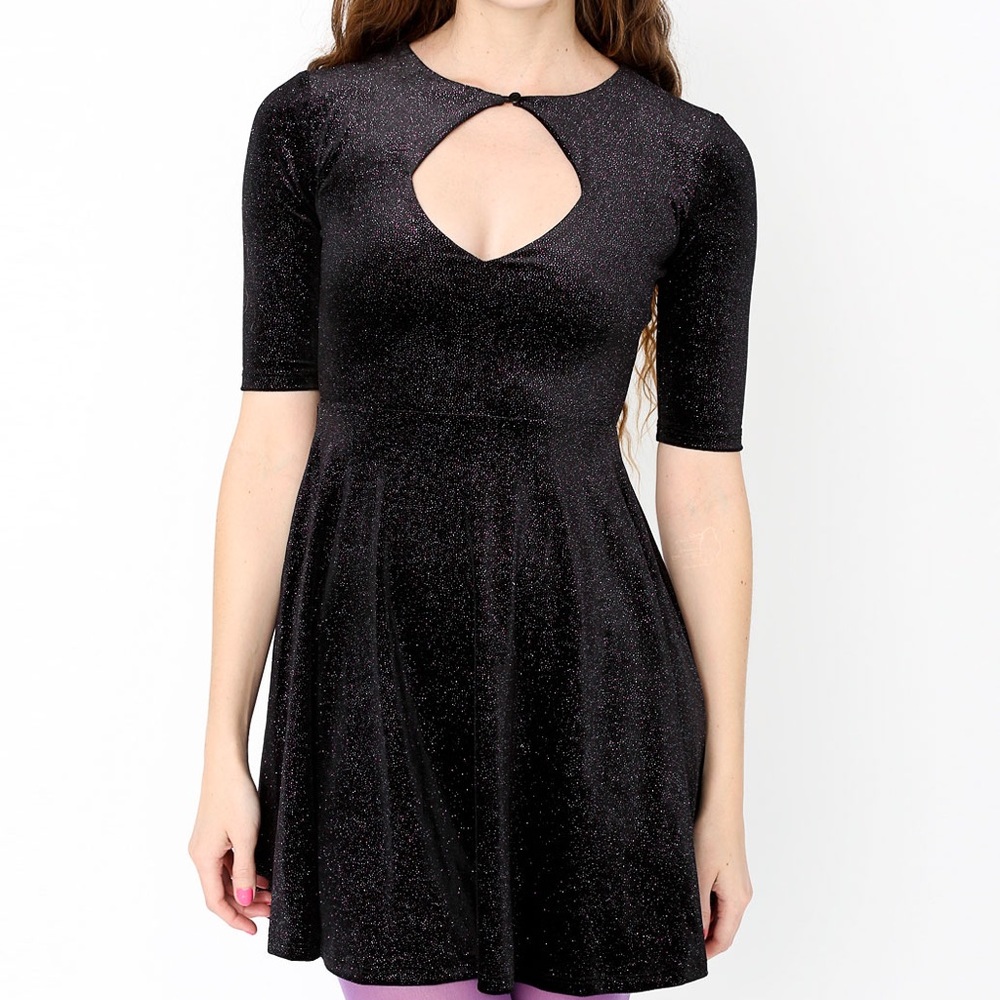 American Apparel Cali Sun & Fun Black Stardust Keyhole Dress L